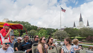 Capturing the vibrant energy aboard the City Sightseeing New Orleans Hop-On, Hop-Off bus, a lively immersion in the spirit of the city.